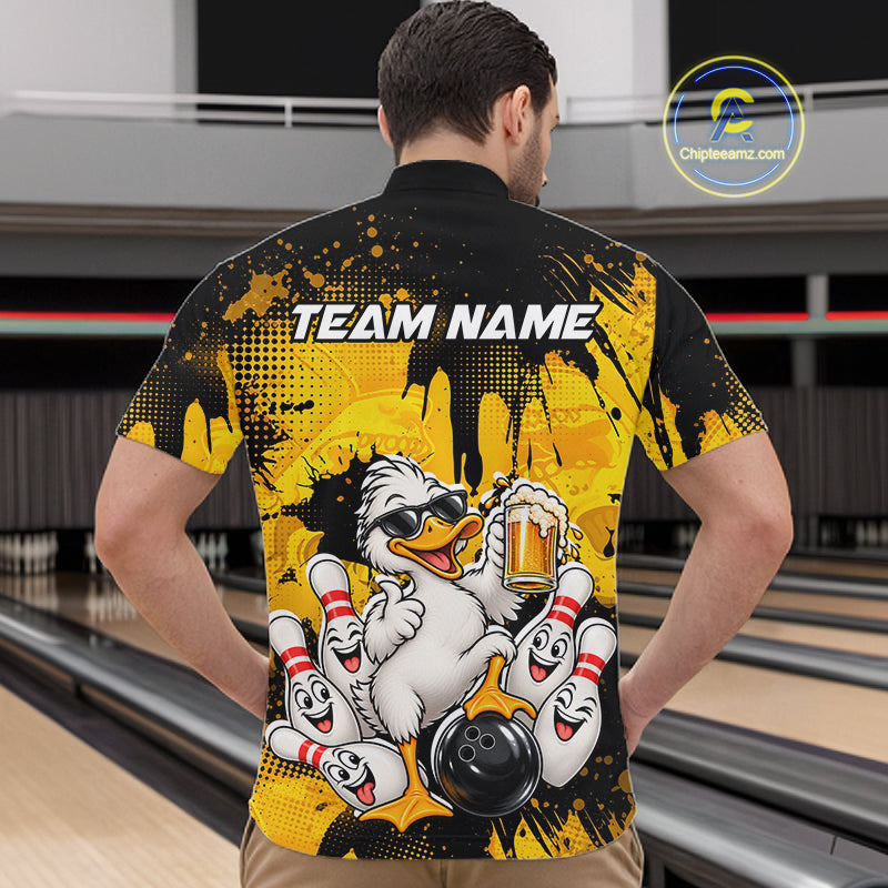 Funny Beer Duck Bowling Jersey for Men, Custom Duck Bowling Team Shirts Bowling League Shirt HNT690