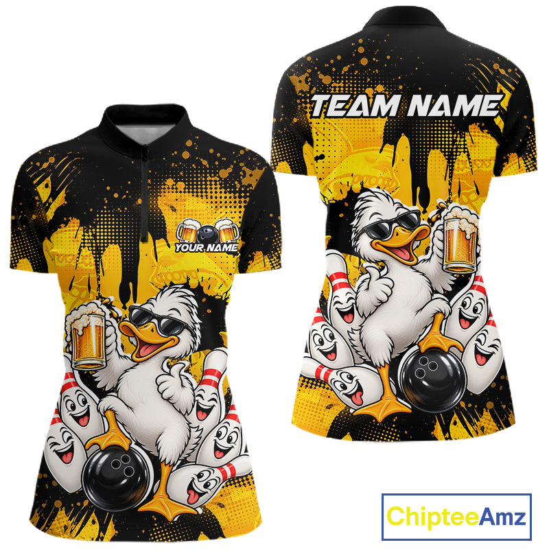 Funny Beer Duck Bowling Jersey for Women, Custom Duck Bowling Team Shirts Bowling League Shirt HNT690