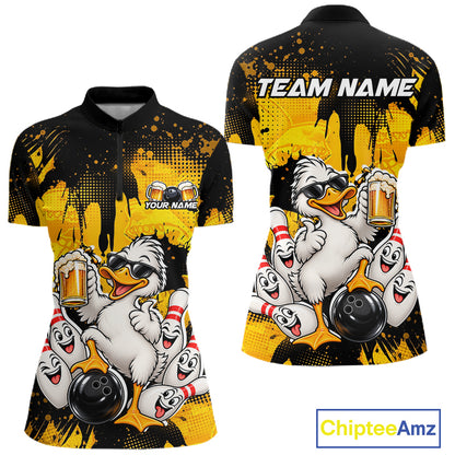 Funny Beer Duck Bowling Jersey for Women, Custom Duck Bowling Team Shirts Bowling League Shirt HNT690