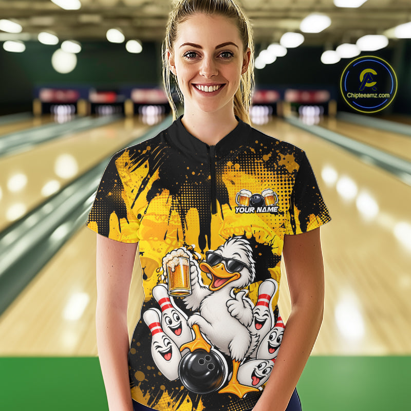 Funny Beer Duck Bowling Jersey for Women, Custom Duck Bowling Team Shirts Bowling League Shirt HNT690