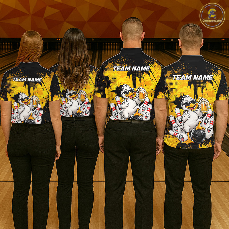 Funny Beer Duck Bowling Jersey for Men, Custom Duck Bowling Team Shirts Bowling League Shirt HNT690
