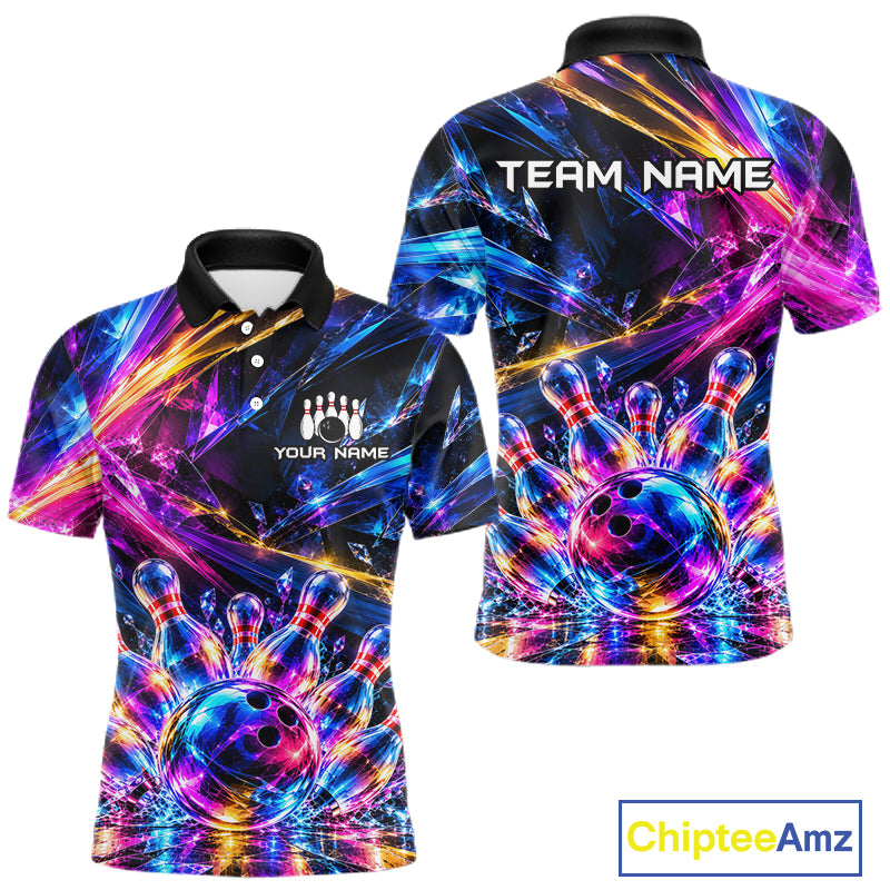 Custom Neon Galaxy Colorful Bowling Jersey for Men, Bowling Team Shirts Bowling League Shirt HNT692