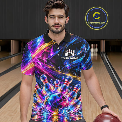 Custom Neon Galaxy Colorful Bowling Jersey for Men, Bowling Team Shirts Bowling League Shirt HNT692