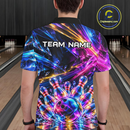 Custom Neon Galaxy Colorful Bowling Jersey for Men, Bowling Team Shirts Bowling League Shirt HNT692