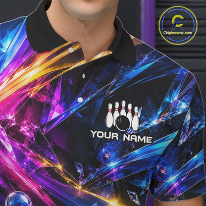 Custom Neon Galaxy Colorful Bowling Jersey for Men, Bowling Team Shirts Bowling League Shirt HNT692