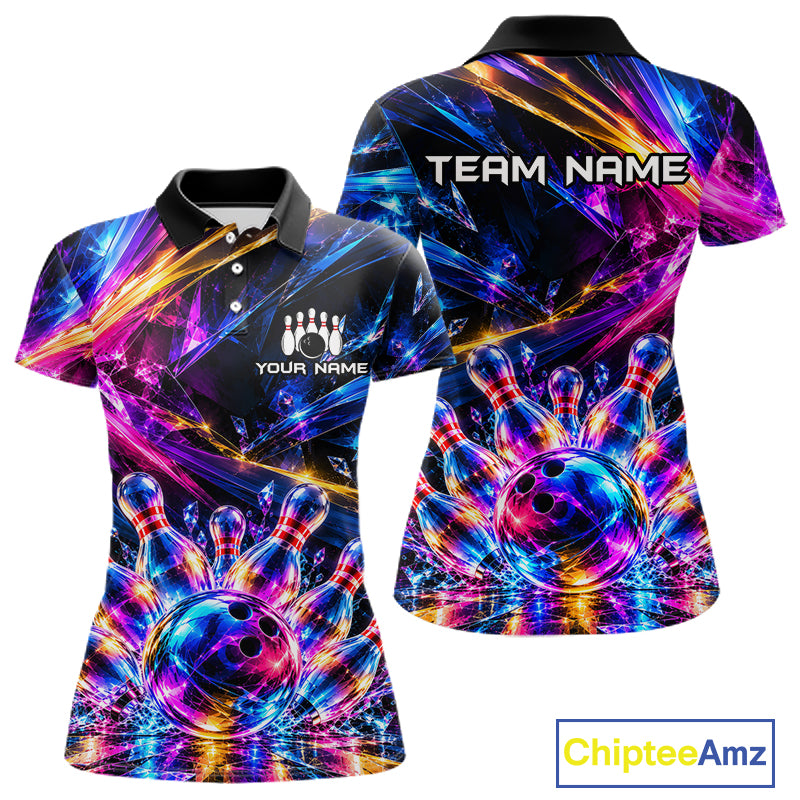 Custom Neon Galaxy Colorful Bowling Jersey for Women, Bowling Team Shirts Bowling League Shirt HNT692