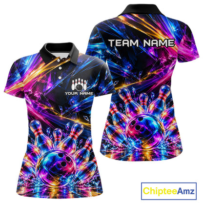 Custom Neon Galaxy Colorful Bowling Jersey for Women, Bowling Team Shirts Bowling League Shirt HNT692