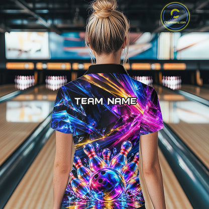 Custom Neon Galaxy Colorful Bowling Jersey for Women, Bowling Team Shirts Bowling League Shirt HNT692