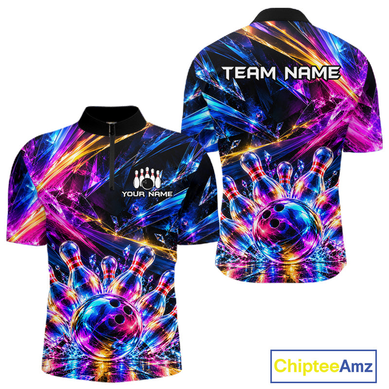 Custom Neon Galaxy Colorful Bowling Jersey for Men, Bowling Team Shirts Bowling League Shirt HNT692