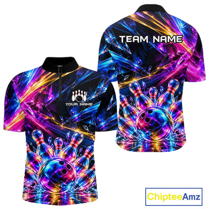 Custom Neon Galaxy Colorful Bowling Jersey for Men, Bowling Team Shirts Bowling League Shirt HNT692