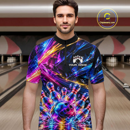 Custom Neon Galaxy Colorful Bowling Jersey for Men, Bowling Team Shirts Bowling League Shirt HNT692