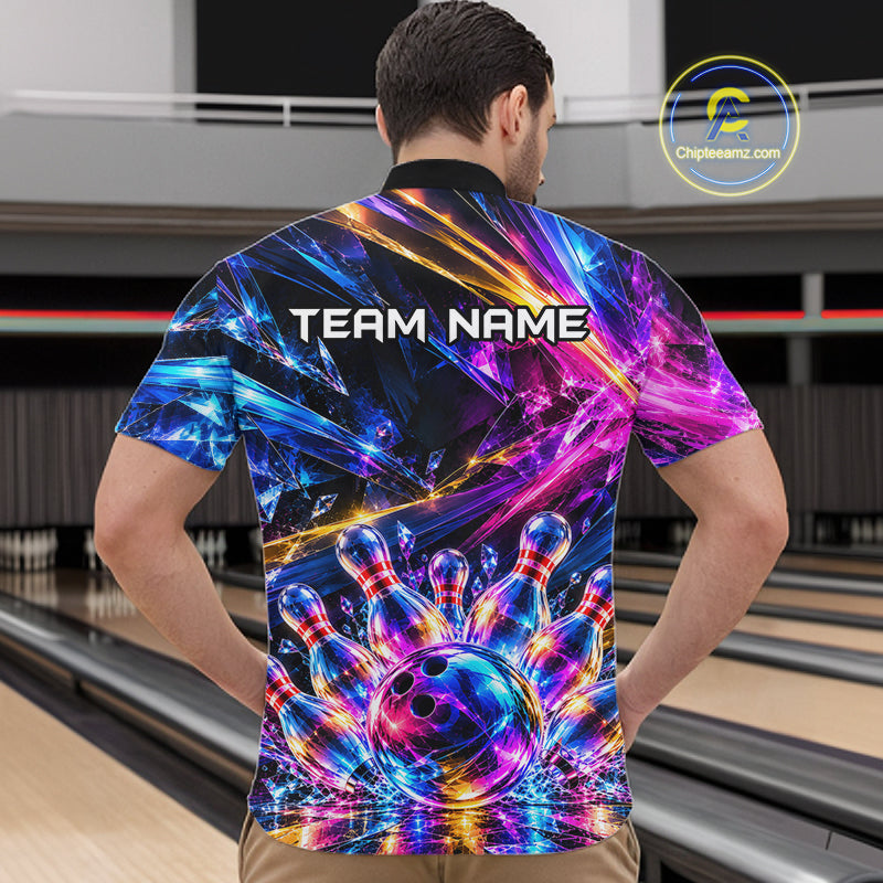 Custom Neon Galaxy Colorful Bowling Jersey for Men, Bowling Team Shirts Bowling League Shirt HNT692