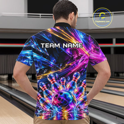 Custom Neon Galaxy Colorful Bowling Jersey for Men, Bowling Team Shirts Bowling League Shirt HNT692