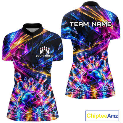 Custom Neon Galaxy Colorful Bowling Jersey for Women, Bowling Team Shirts Bowling League Shirt HNT692