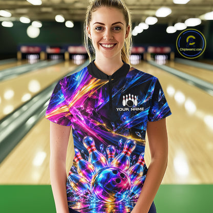Custom Neon Galaxy Colorful Bowling Jersey for Women, Bowling Team Shirts Bowling League Shirt HNT692