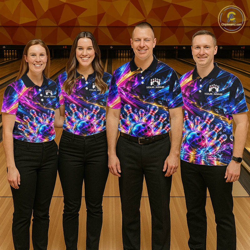 Custom Neon Galaxy Colorful Bowling Jersey for Men, Bowling Team Shirts Bowling League Shirt HNT692