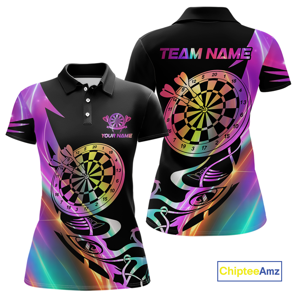 Custom Neon Pattern Dart Shirts For Women Dart Board Shirts Polo & 1/4 Zip Dart Jersey Team NNT128
