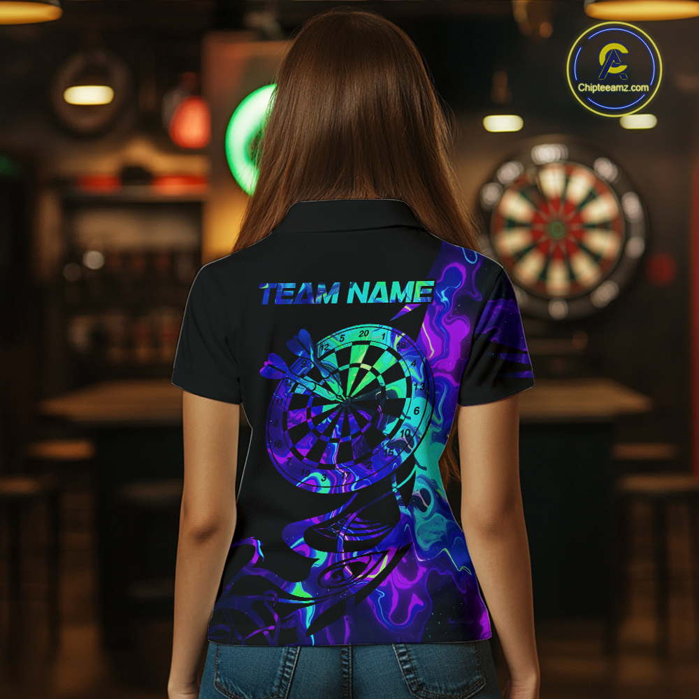 Custom Neon Pattern Dart Shirts For Women Dart Board Shirts Polo & 1/4 Zip Dart Jersey Team NNT129