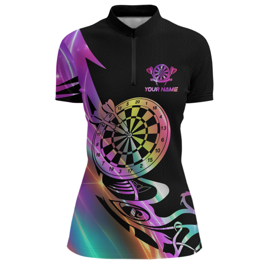 Custom Neon Pattern Dart Shirts For Women Dart Board Shirts Polo & 1/4 Zip Dart Jersey Team NNT128
