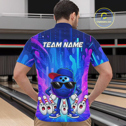 Funny Bowling Pins Ball Custom Bowling Team Shirts for Bowler Bowling Jerseys for Men HNT562