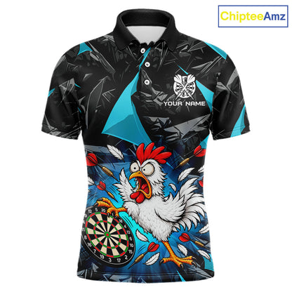 Custom Turquoise Funny Chicken Dart Shirt for Men Dart Team Jersey Darts League Dartboard Shirt NNT346