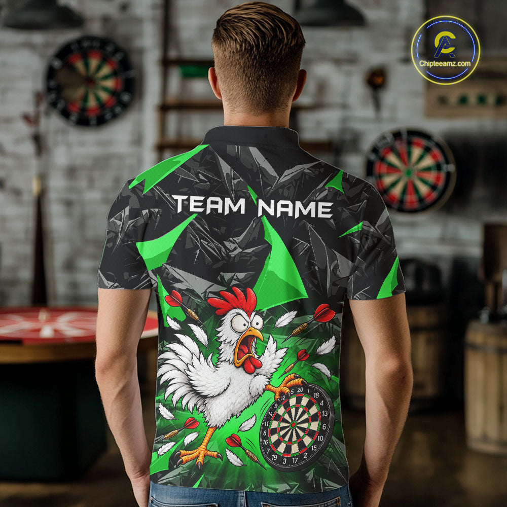 Custom Green Funny Chicken Dart Shirt for Men Dart Team Jersey Darts League Dartboard Shirt NNT346