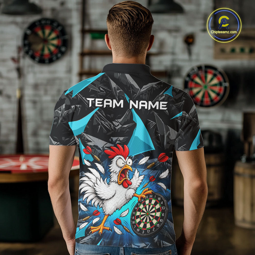 Custom Turquoise Funny Chicken Dart Shirt for Men Dart Team Jersey Darts League Dartboard Shirt NNT346
