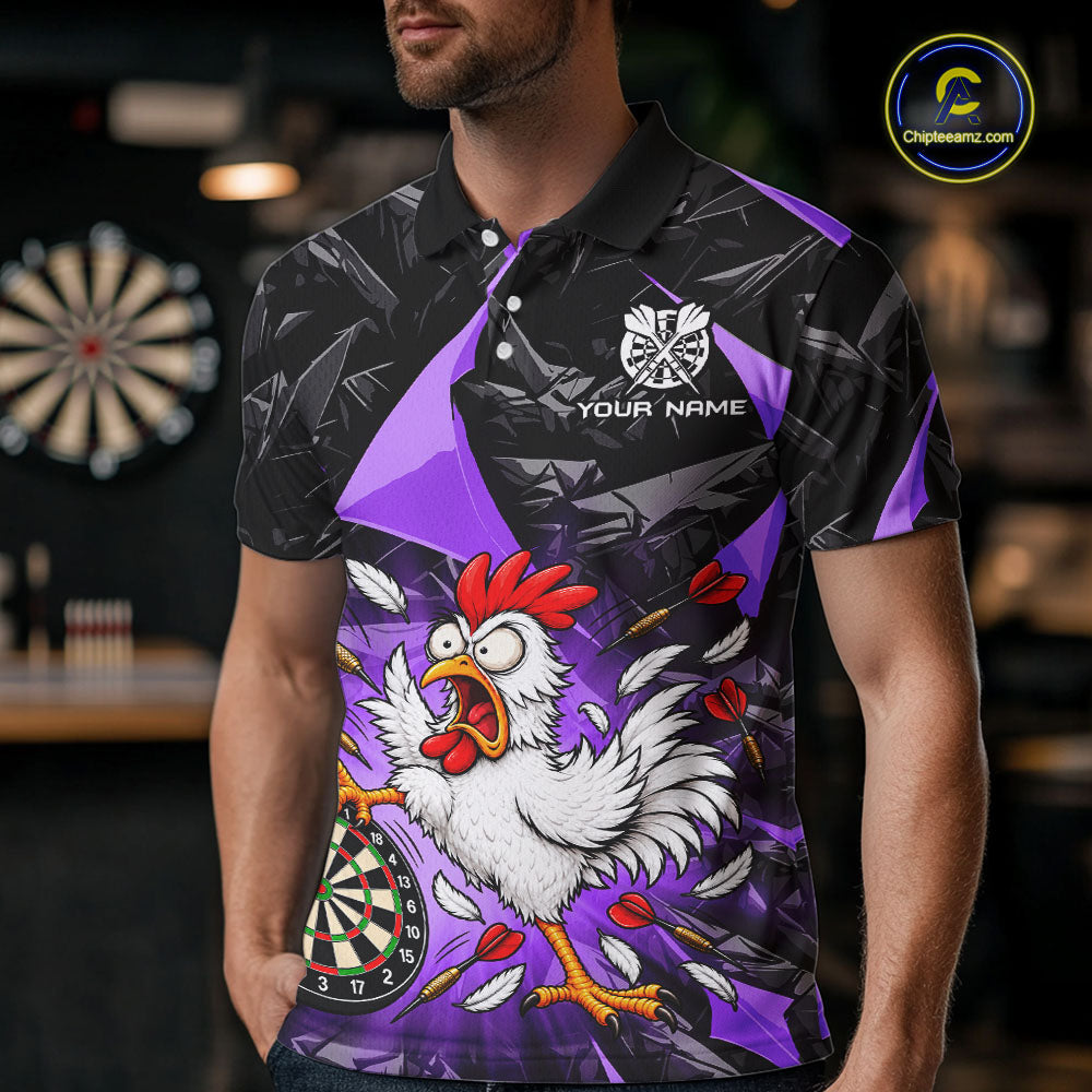 Custom Purple Funny Chicken Dart Shirt for Men Dart Team Jersey Darts League Dartboard Shirt NNT346