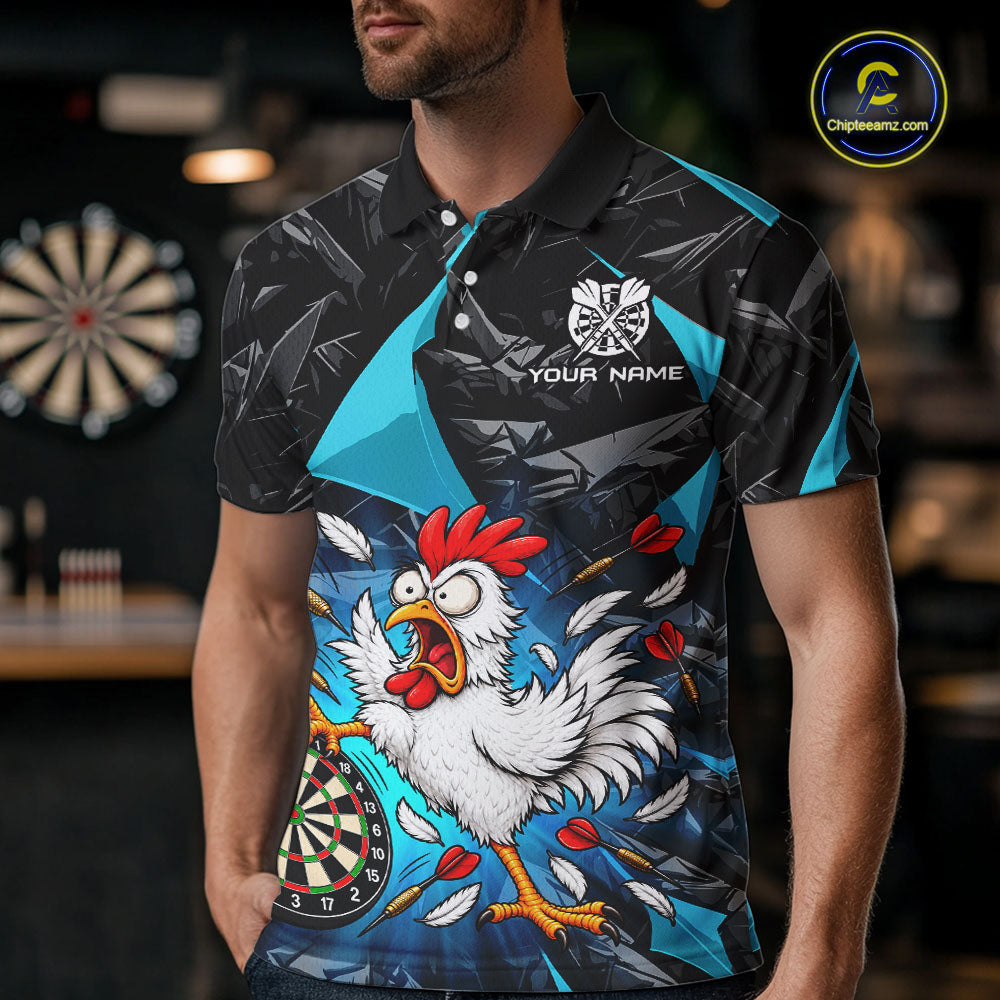 Custom Turquoise Funny Chicken Dart Shirt for Men Dart Team Jersey Darts League Dartboard Shirt NNT346