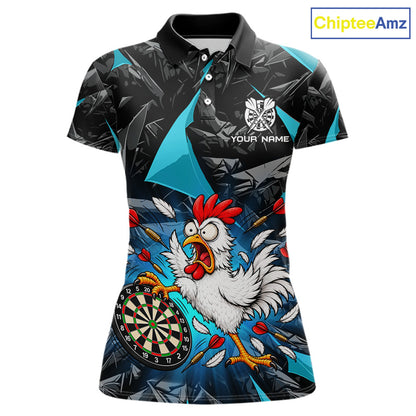 Custom Turquoise Funny Chicken Dart Shirt for Women Dart Team Jersey Darts League Dartboard Shirt NNT346