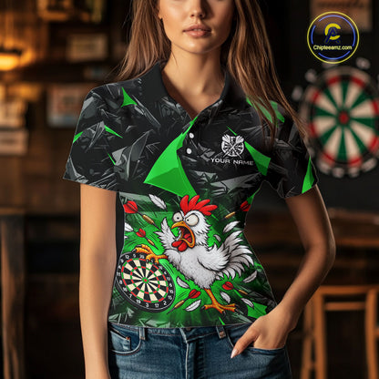 Custom Green Funny Chicken Dart Shirt for Women Dart Team Jersey Darts League Dartboard Shirt NNT346