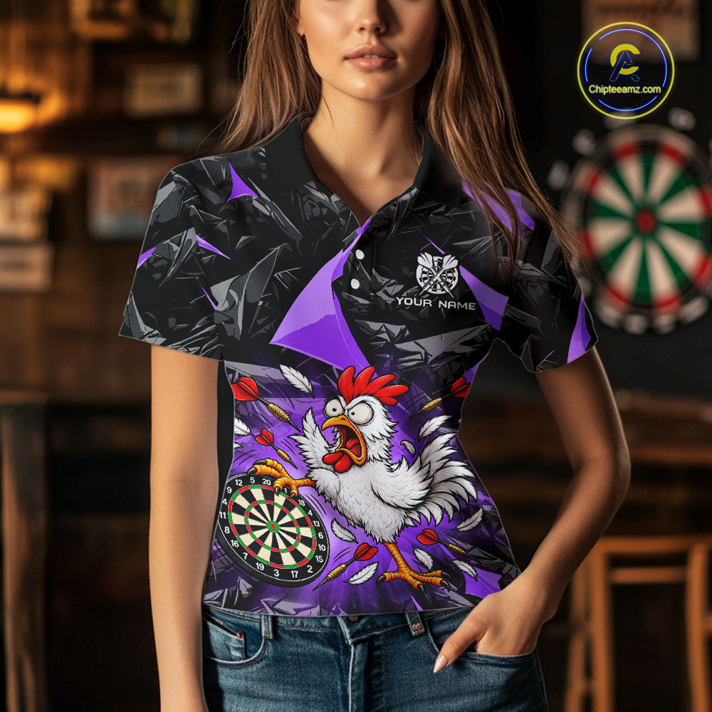 Custom Purple Funny Chicken Dart Shirt for Women Dart Team Jersey Darts League Dartboard Shirt NNT346