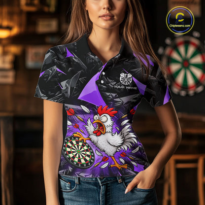 Custom Purple Funny Chicken Dart Shirt for Women Dart Team Jersey Darts League Dartboard Shirt NNT346