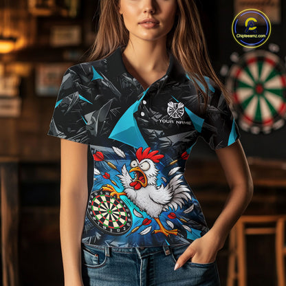 Custom Turquoise Funny Chicken Dart Shirt for Women Dart Team Jersey Darts League Dartboard Shirt NNT346