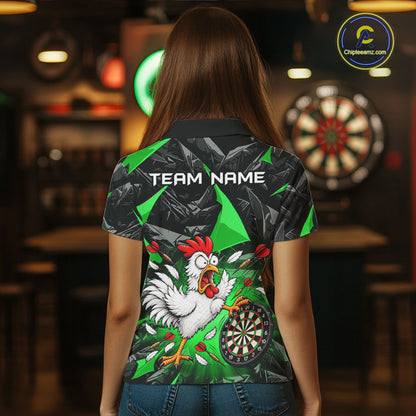 Custom Green Funny Chicken Dart Shirt for Women Dart Team Jersey Darts League Dartboard Shirt NNT346
