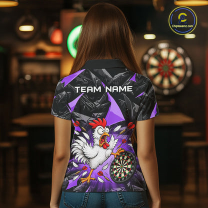 Custom Purple Funny Chicken Dart Shirt for Women Dart Team Jersey Darts League Dartboard Shirt NNT346