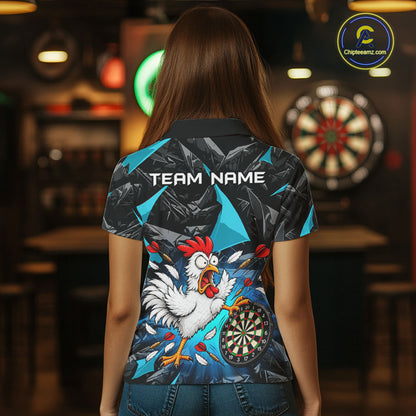 Custom Turquoise Funny Chicken Dart Shirt for Women Dart Team Jersey Darts League Dartboard Shirt NNT346