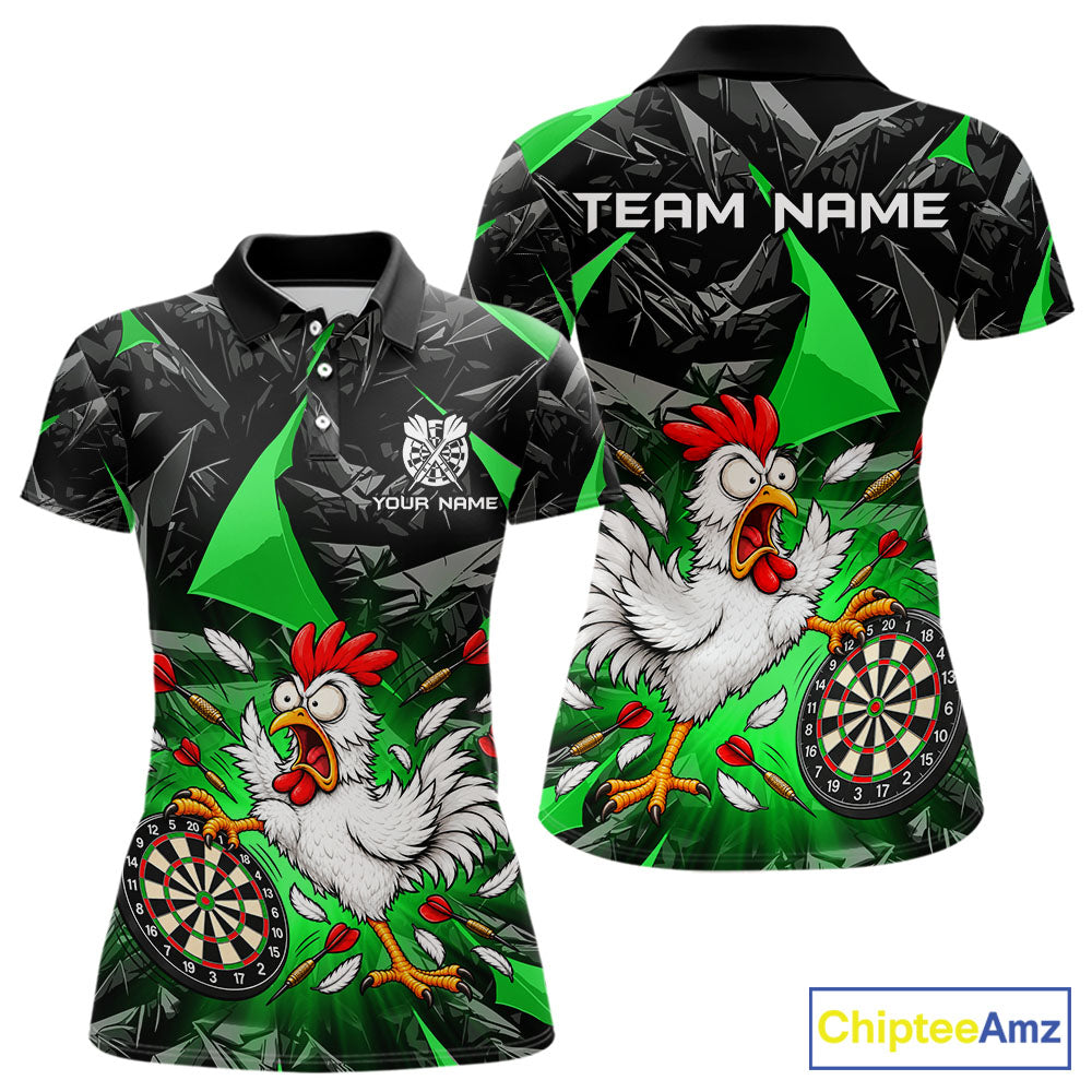 Custom Green Funny Chicken Dart Shirt for Women Dart Team Jersey Darts League Dartboard Shirt NNT346