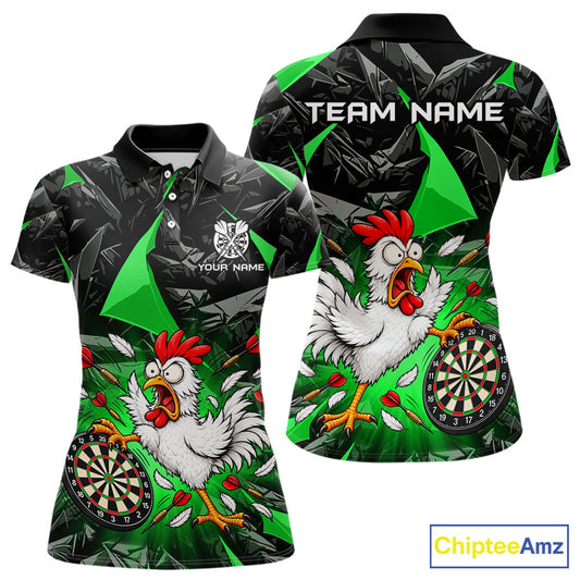 Custom Green Funny Chicken Dart Shirt for Women Dart Team Jersey Darts League Dartboard Shirt NNT346