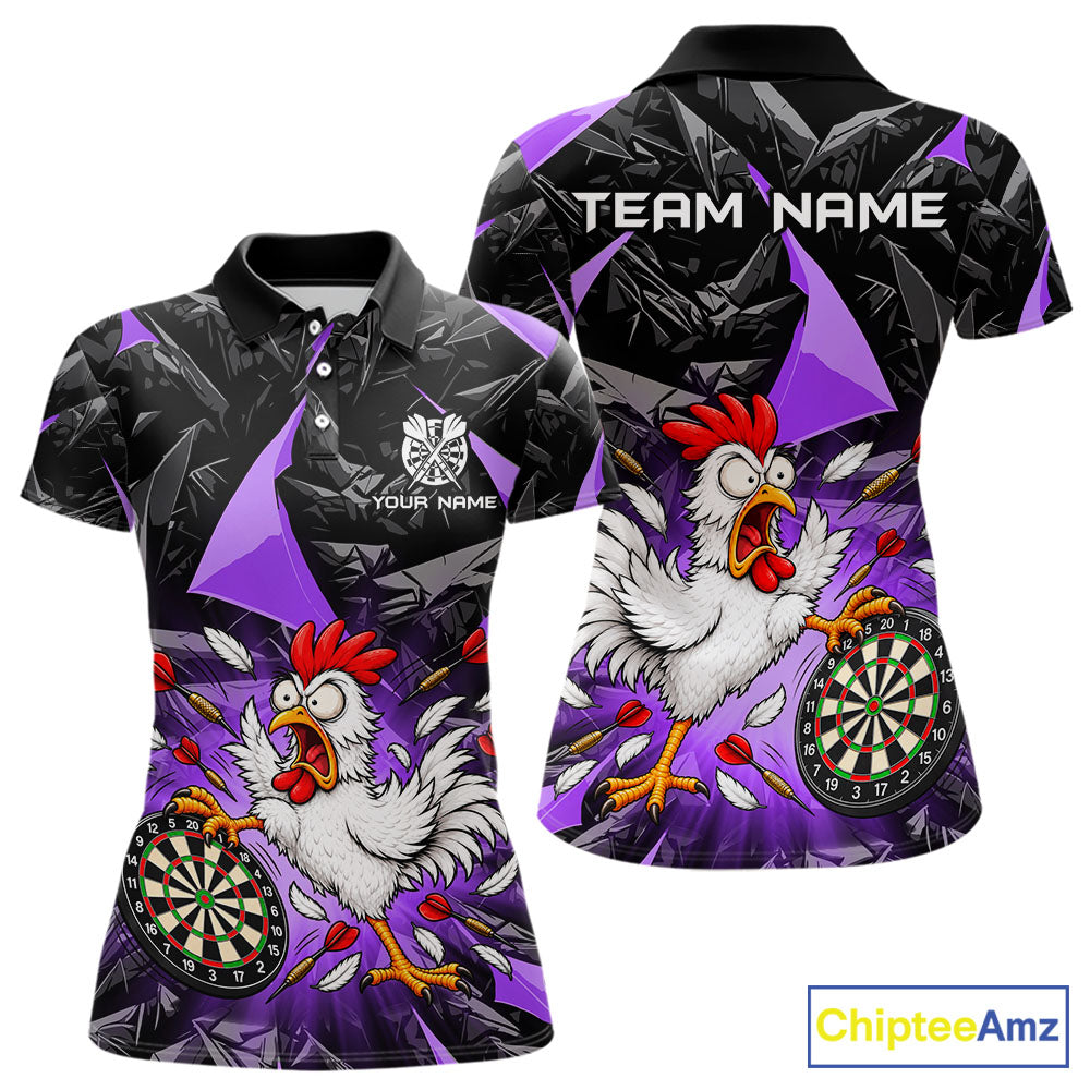 Custom Purple Funny Chicken Dart Shirt for Women Dart Team Jersey Darts League Dartboard Shirt NNT346