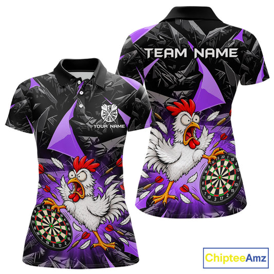 Custom Purple Funny Chicken Dart Shirt for Women Dart Team Jersey Darts League Dartboard Shirt NNT346