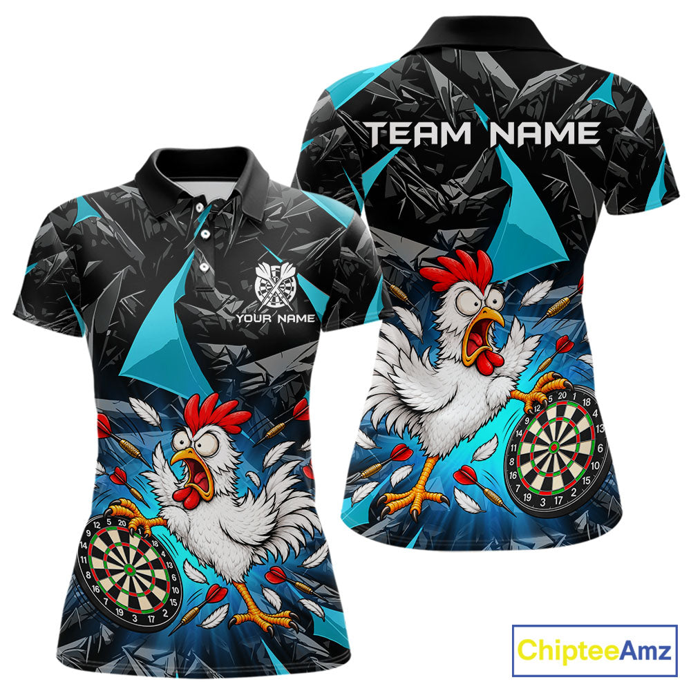 Custom Turquoise Funny Chicken Dart Shirt for Women Dart Team Jersey Darts League Dartboard Shirt NNT346