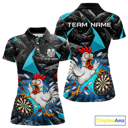 Custom Turquoise Funny Chicken Dart Shirt for Women Dart Team Jersey Darts League Dartboard Shirt NNT346