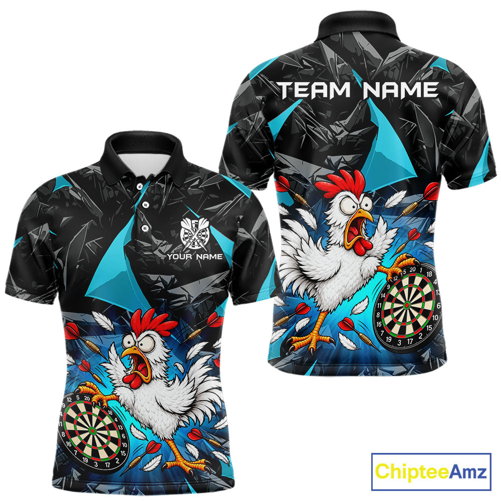 Custom Turquoise Funny Chicken Dart Shirt for Men Dart Team Jersey Darts League Dartboard Shirt NNT346