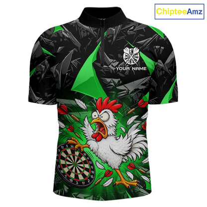 Custom Green Funny Chicken Dart Shirt for Men Dart Team Jersey Darts League Dartboard Shirt NNT346