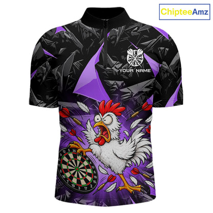 Custom Purple Funny Chicken Dart Shirt for Men Dart Team Jersey Darts League Dartboard Shirt NNT346