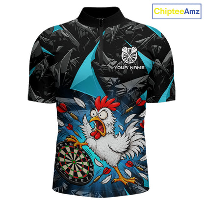 Custom Turquoise Funny Chicken Dart Shirt for Men Dart Team Jersey Darts League Dartboard Shirt NNT346
