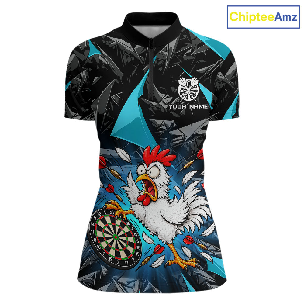 Custom Turquoise Funny Chicken Dart Shirt for Women Dart Team Jersey Darts League Dartboard Shirt NNT346