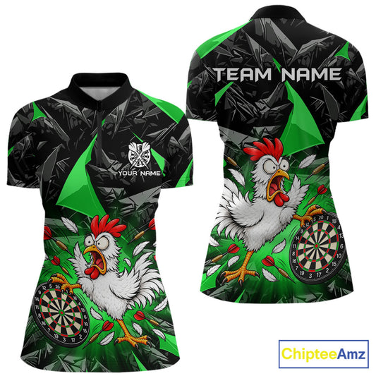 Custom Green Funny Chicken Dart Shirt for Women Dart Team Jersey Darts League Dartboard Shirt NNT346