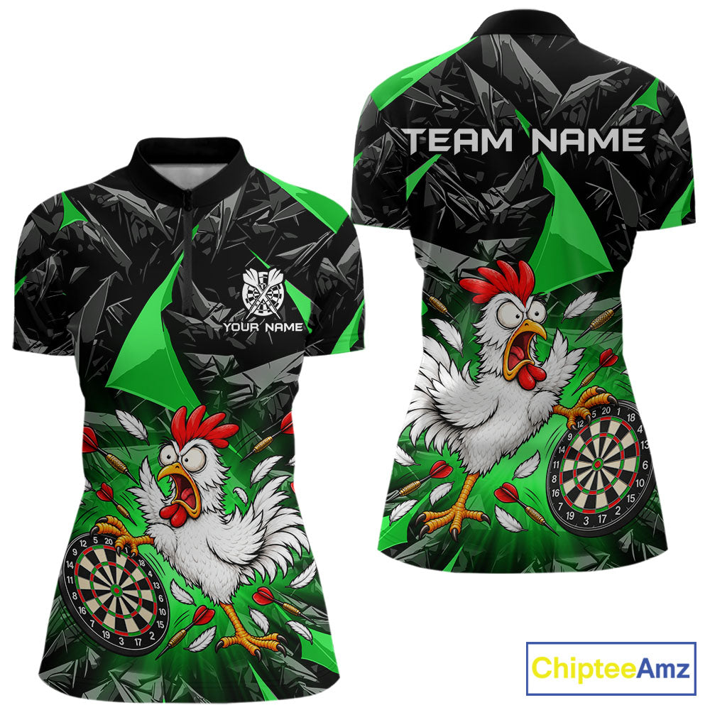 Custom Green Funny Chicken Dart Shirt for Women Dart Team Jersey Darts League Dartboard Shirt NNT346